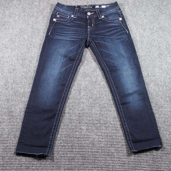 Miss Me Jeans Womens 25 Blue Easy Skinny Sequins Flap Pockets Raw Hem - Picture 1 of 9